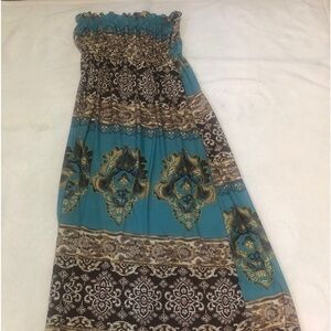 Teal and Brown crop top maxi dress /M